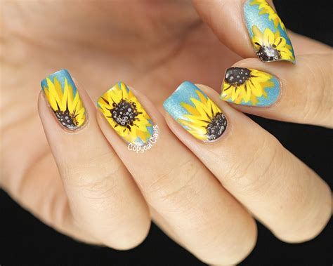 yellow sunflower nail design